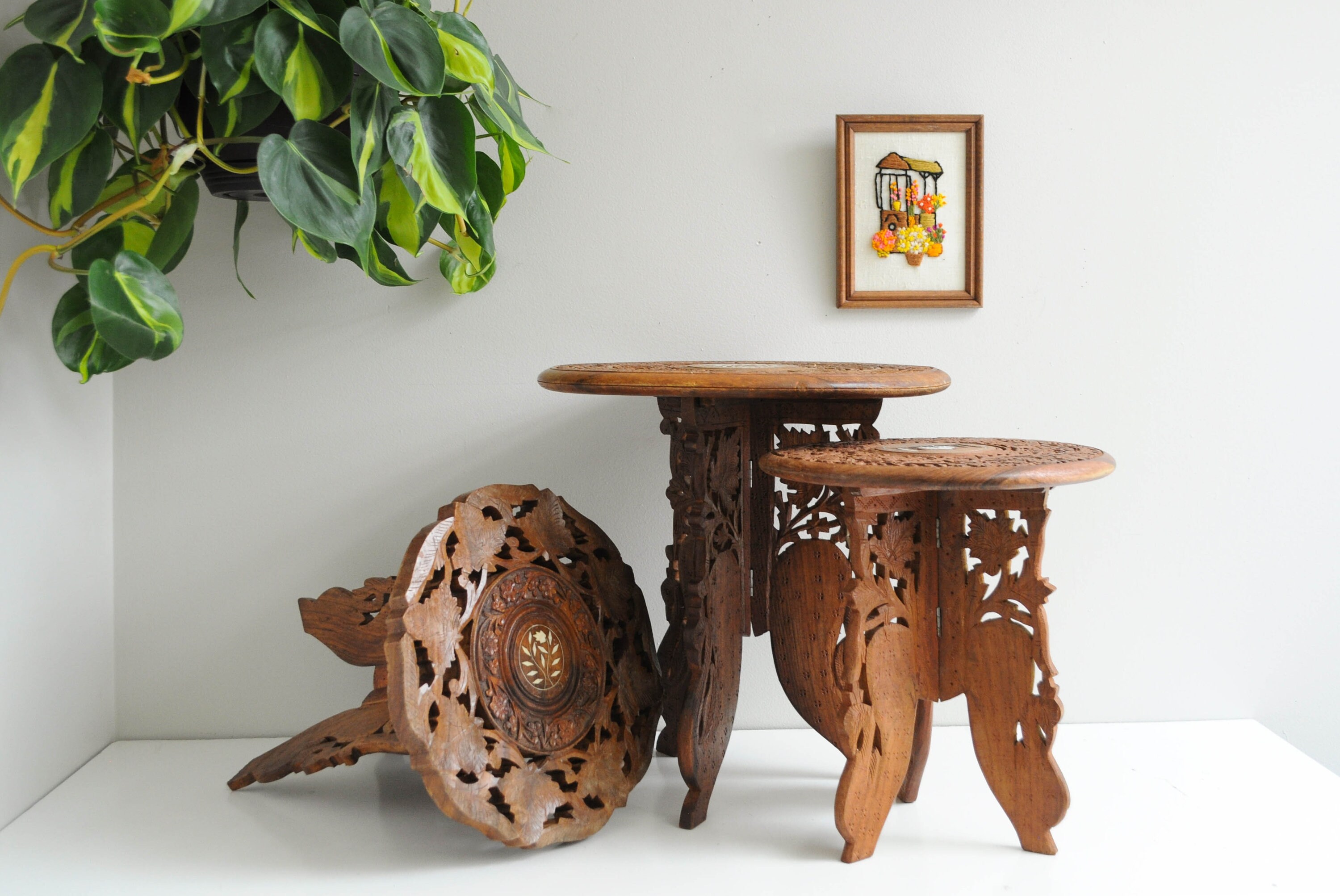 Vintage Carved Wood Plant Stand
