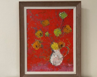 Framed Original Floral Still Life Painting on Canvas