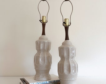 Pair of Mid-Century Off White Speckled Lamps