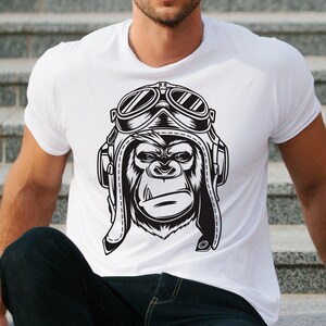 Aviator Monkey Design, Pilot Gorilla with Goggles Illustration (Digital Download)