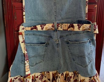 Denim Apron: Wine & Grapes Motif, Cooking In Style