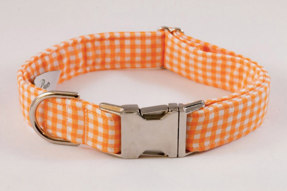 Preppy Orange Gingham Dog Collar Preppy Dog Collar Orange Etsy