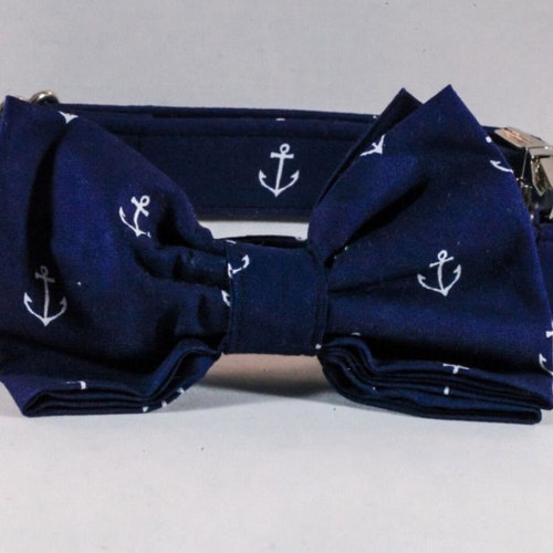 Navy Blue Anchor Dog Bow Tie Collar Etsy
