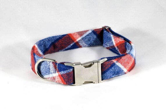 Red White & Blue Patriotic Plaid Dog Collar