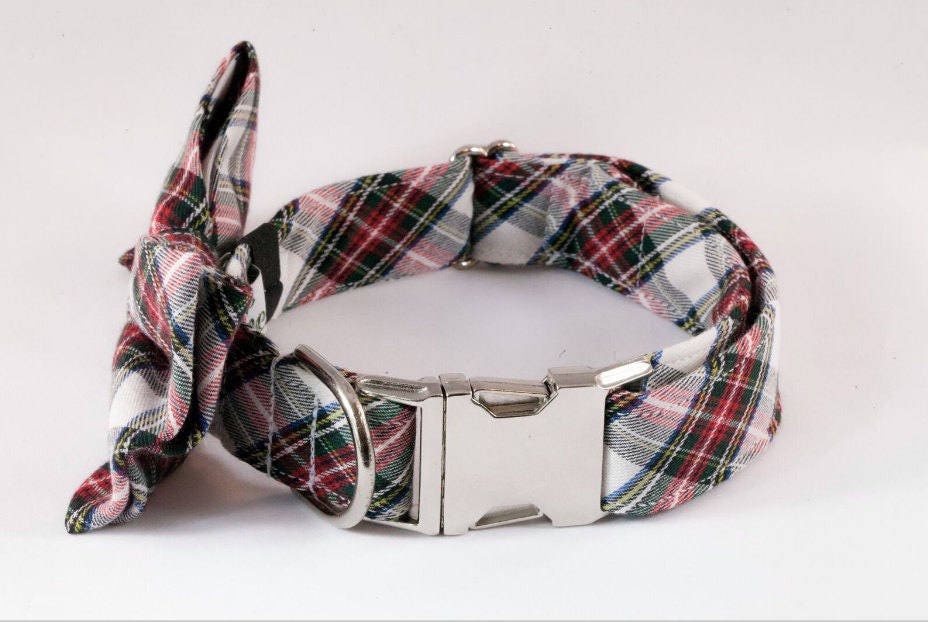 Tartan Plaid Bow Tie Dog Collar Holiday Dog Collar Bowtie Etsy