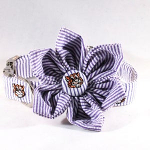 Preppy Purple Seersucker LSU Tigers Dog Bow Tie