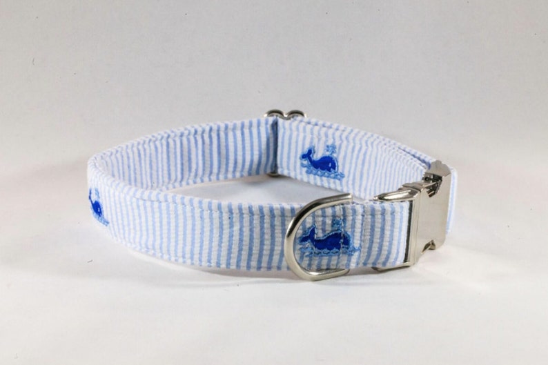 Preppy Blue Whale Seersucker Bow Tie Dog Collar Etsy