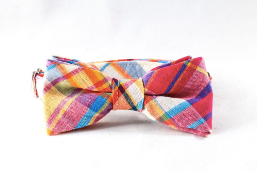 Preppy Pink and Orange Madras Bow Tie Kitty Cat Collar Etsy