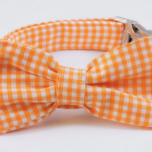 Preppy Orange Gingham Dog Bow Tie Collar Preppy Dog Bowtie Etsy