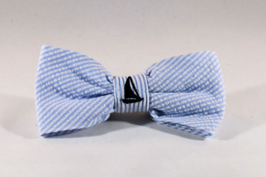 Preppy Blue Sailboat Seersucker Dog Bow Tie - Etsy