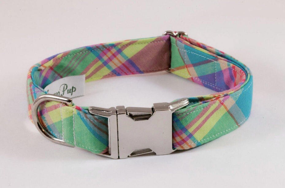 Preppy Pink and Yellow Madras Plaid Bow Tie Dog Collar Etsy