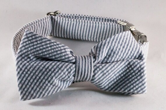 seersucker bow tie dog collar