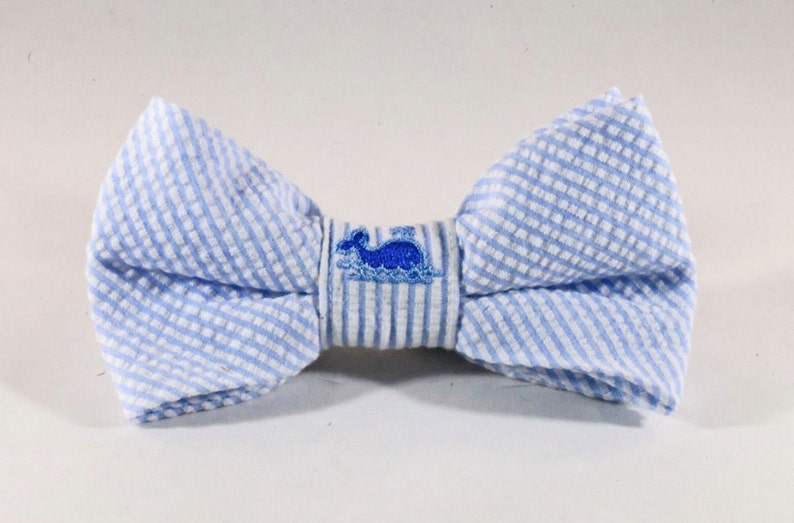 Preppy Blue Whale Seersucker Bow Tie Dog Collar Etsy