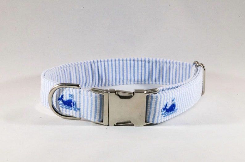 Preppy Blue Whale Seersucker Bow Tie Dog Collar Etsy