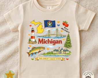 Michigan Kids Shirt, Pure Michigan T-Shirt, Great Lakes State Tee, Michigan Souvenir Shirt, Kids Travel Shirt, Michigan Gift