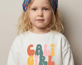 Cali-meisjessweater, retro California-sweatshirt voor kinderen, groovy peutershirt, leuke Cali-meisjesoutfit, vintage stijl kindertrui