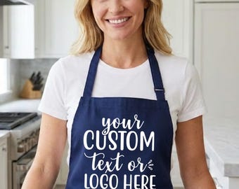 Custom Logo or Text Apron – Personalized Cooking, Baking, or BBQ Apron – Gift for Chef, Baker, Restaurant Staff, BBQ Lover