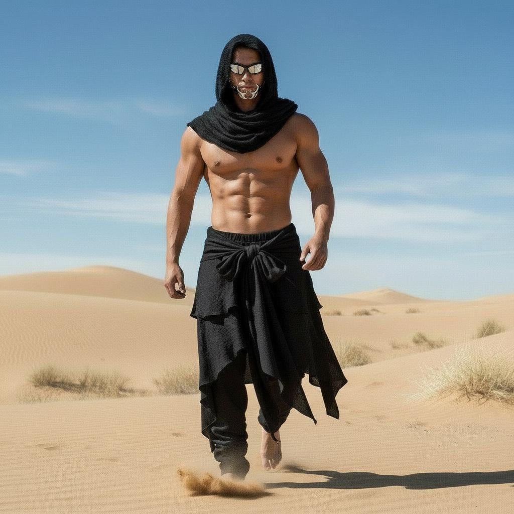black desert dress code Nomad Men's Outfit – Drape Hood + Layered Pants + Mirrored Sunglasses + Face Accessory | Rave Festival Dune LowStock:43250090737715 Strapless Sweetheart Neckline A-Line Pricing:1 Sheet Labels