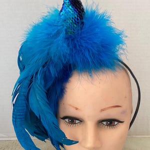 Deep Turquoise Feathered & Sequin Peacock Headpiece