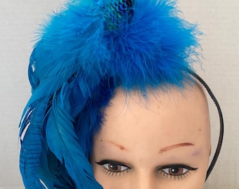 Deep Turquoise Feathered & Sequin Peacock Headpiece