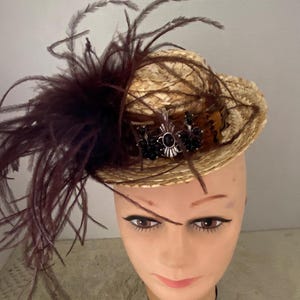 Feather Banded Black Mini Cowboy Hat with Fluffy Black Feathers
