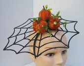 Spider Web with Velvet Orange Pumpkin Fascinator