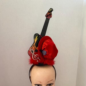 Guitar & Red Flaming Hat Fascinator