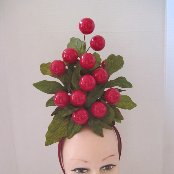 Jumbo Red Velvet Cherry Headpiece