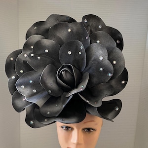 Elegant Extra Large Single Black Rose with Crystals Accents