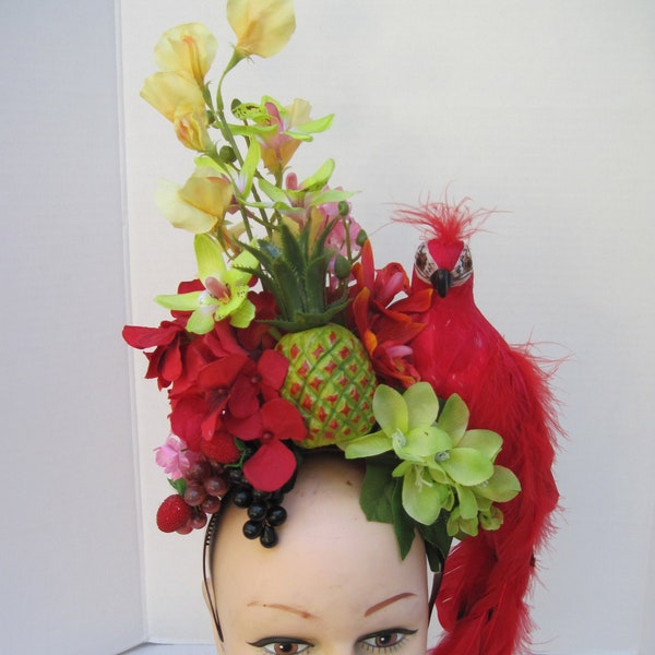 Red Parrot Tropical Flower Fascinator