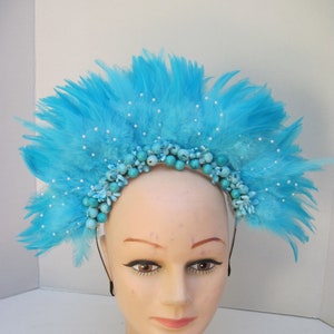 Turquoise Halo Feather Headpiece with Faux Pearls & Berries