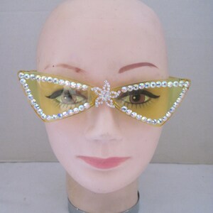 Sunny Yellow Triangular Crystal Rimmed Glasses with Glass Insets