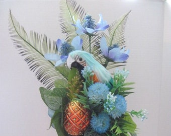 Turquoise & Dark Blue Parrot with Pineapple Headpiece