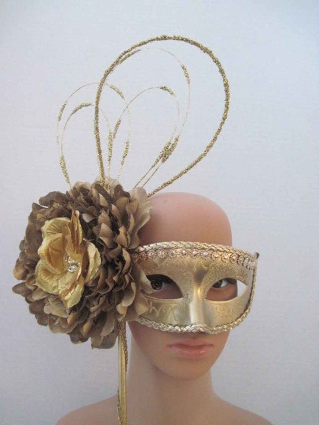 Gold Mask & Jumbo Gold Flower With Mask Stick - Etsy