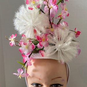 White Dandelion Puffs with Pink Cherry Blossoms