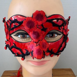 Red Lolita Mask with Vines of Red & Black Flowers