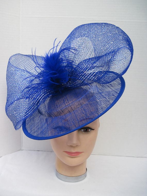 Blue Sinamay Hat With Jumbo Bow & Ostrich Feathers - Etsy display picture 3