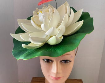 Large White Lily Fascinator with a Dragonfly