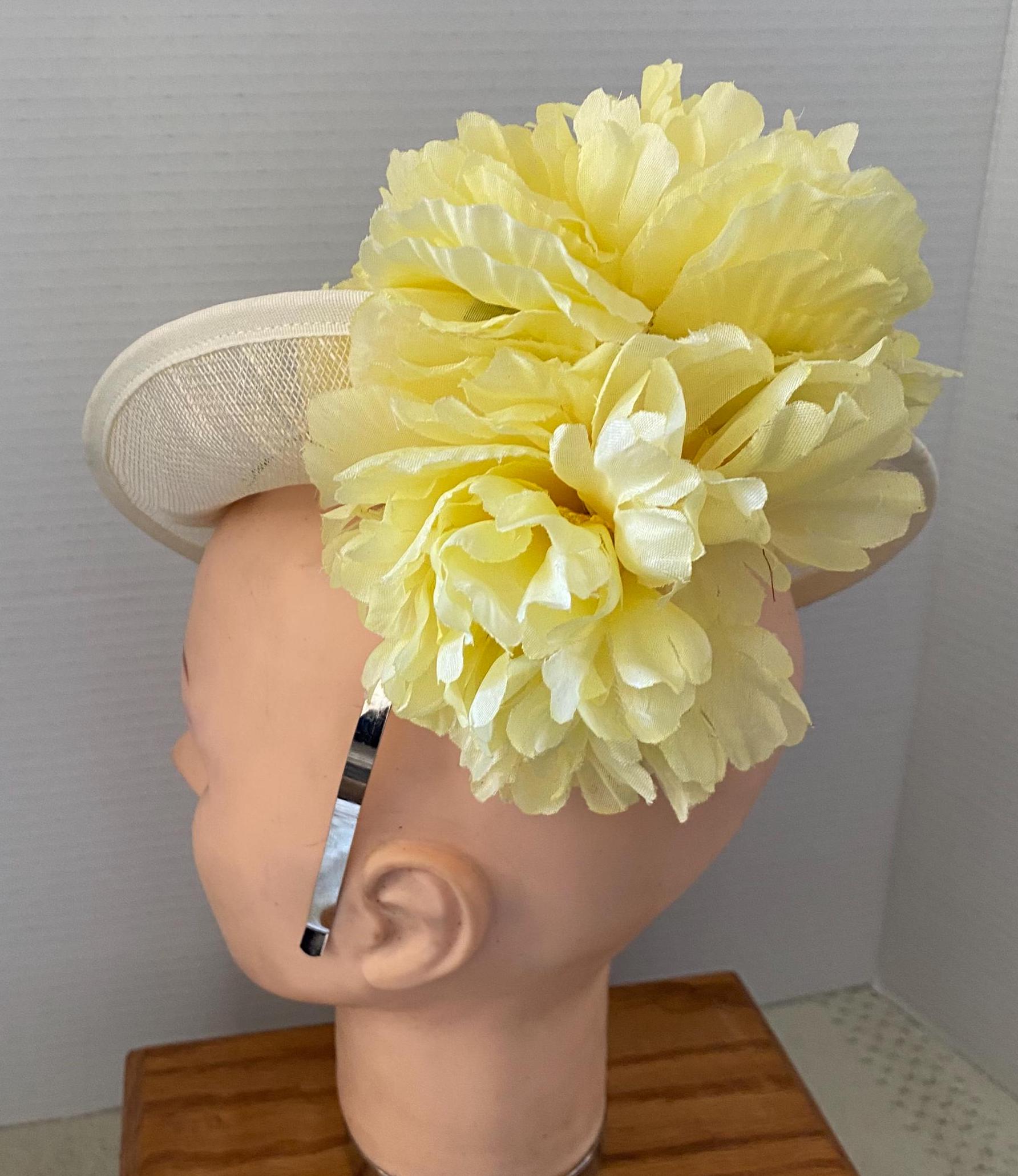 Flower embroidered sinamay dress hat Beige Pink Flower Veil Net Sinamay Cocktail Hat – My  main image 4