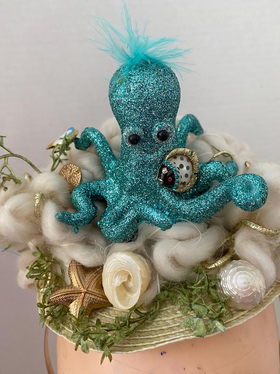 Curly Turquoise Octopus in Ocean With Authentic Sea Shells - Etsy
