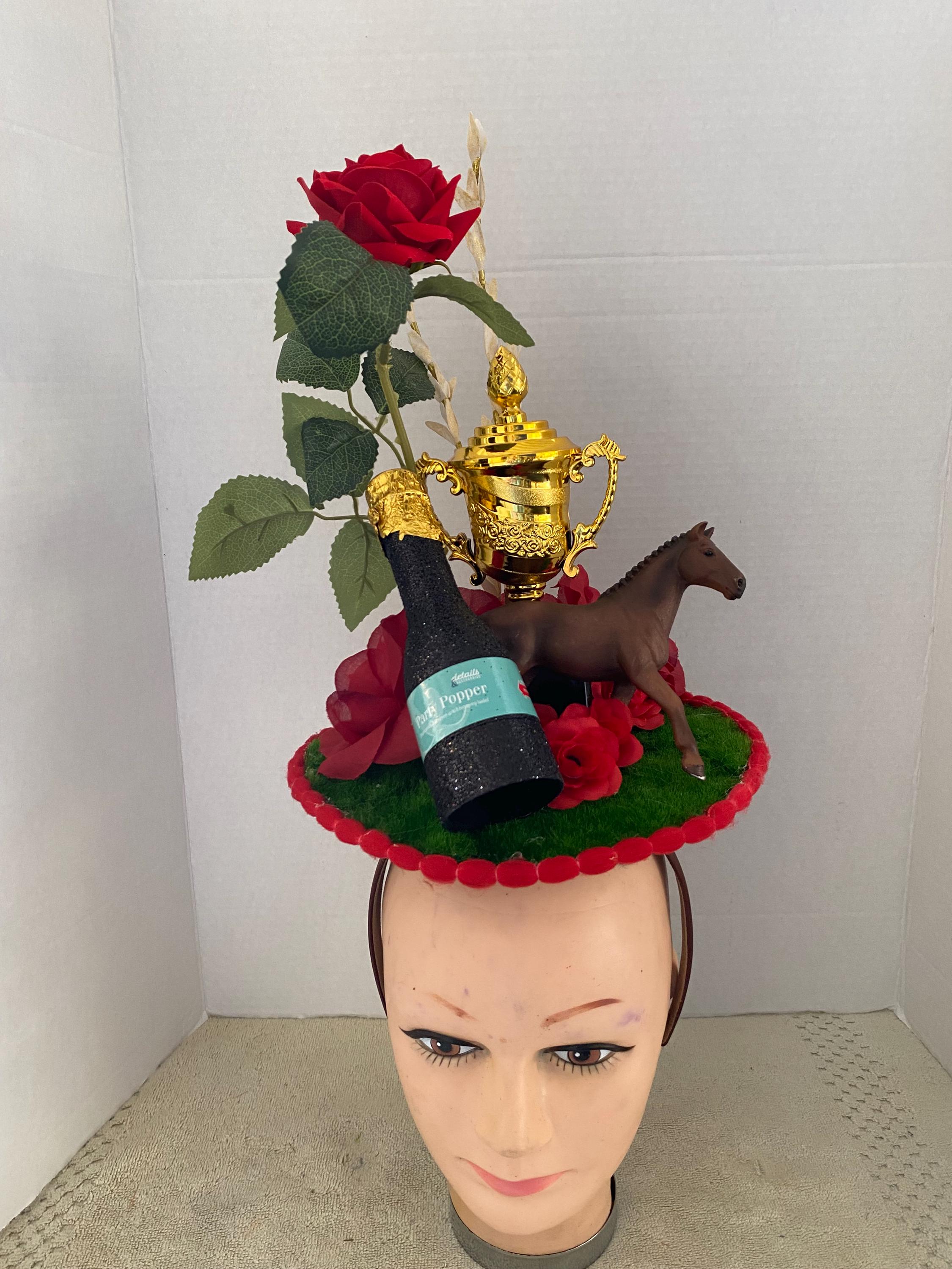 Kentucky Derby Brown Horse with a Single Rose & Trophy