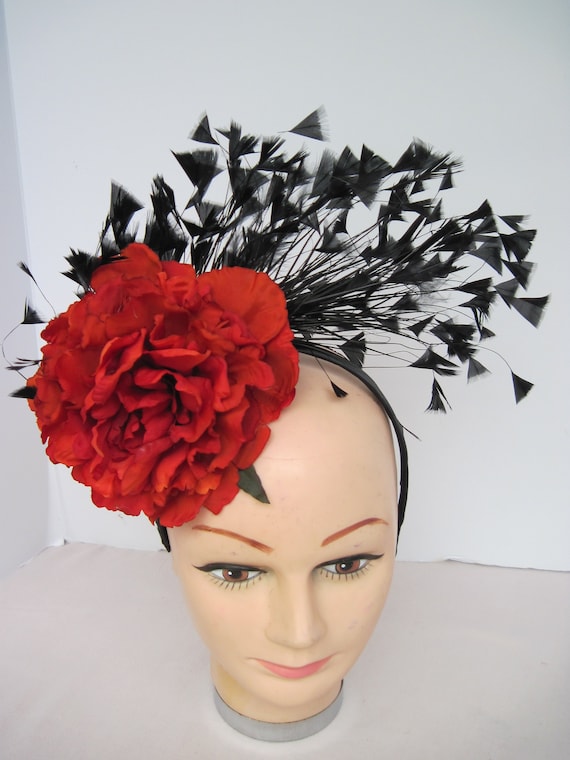 Vibrant Red Flower Fascinator with Feathers Elegant Floral Fascinator With Vibrant Feathers - Etsy main image 3