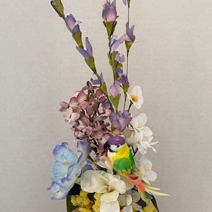 Pale Tropical Flowers with Petite Parrot