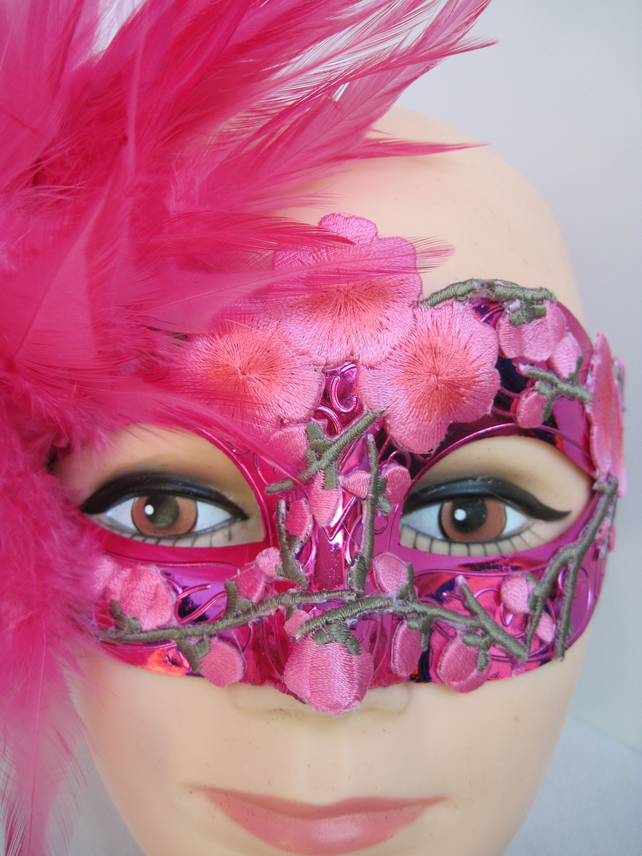 Paper Mache Mask With Pink Poppies Venetian Style Mardi Gras 