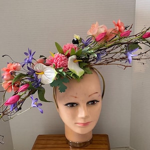 Floral Garland Fascinator with Vines, Flowers & Bumble Bee