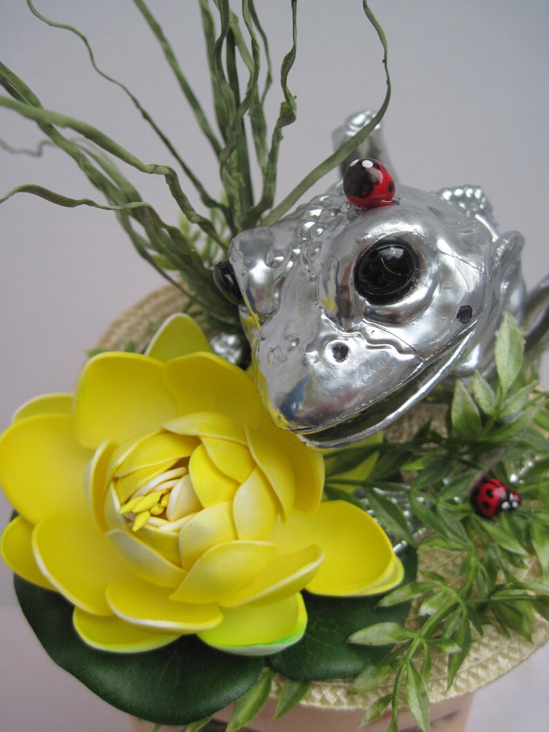 Silver Frog Skeleton on Lily Pad With Lady Bugs Etsy