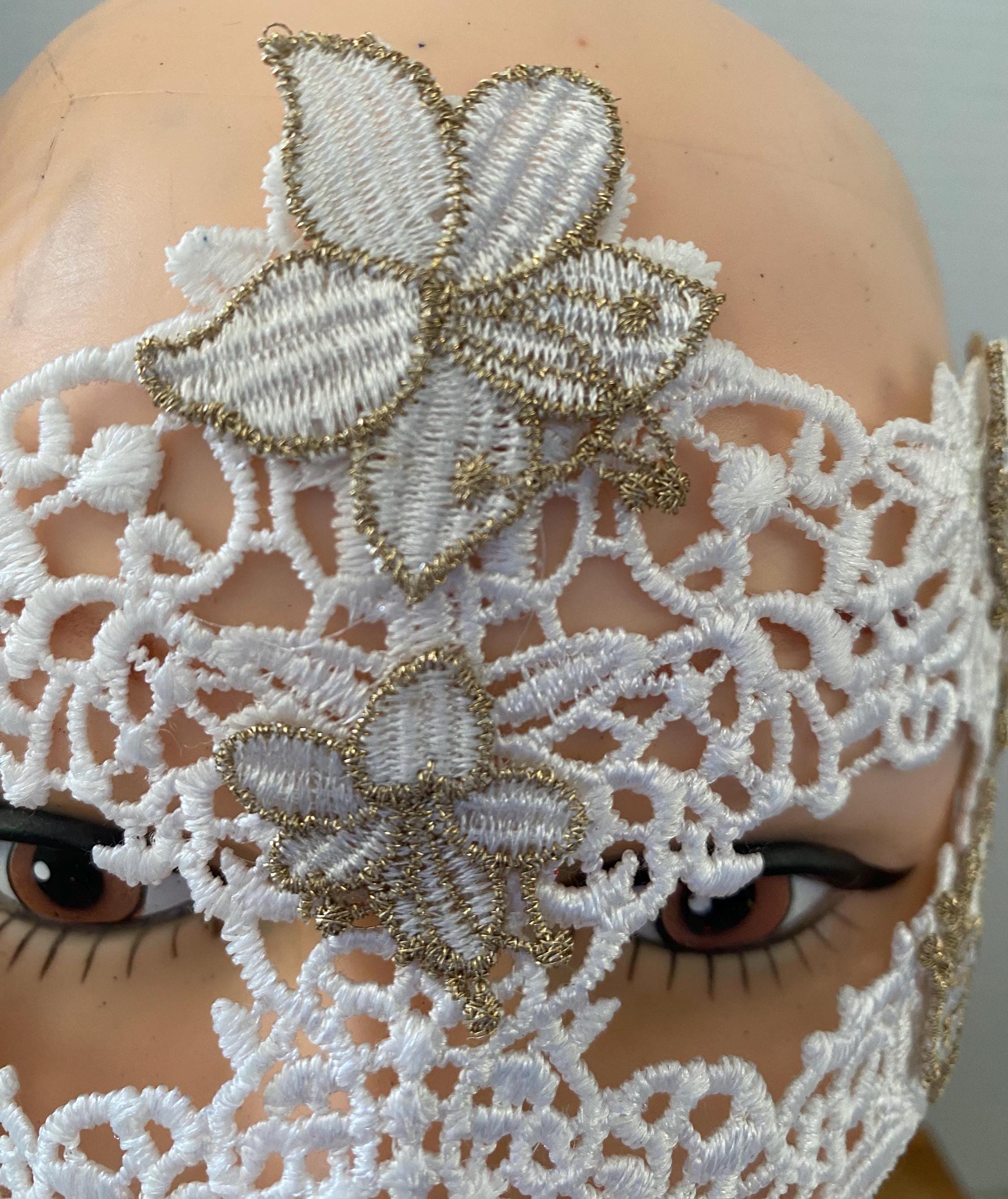 White Lace Mask With Embroidered Flowers and Gold Accents - Etsy