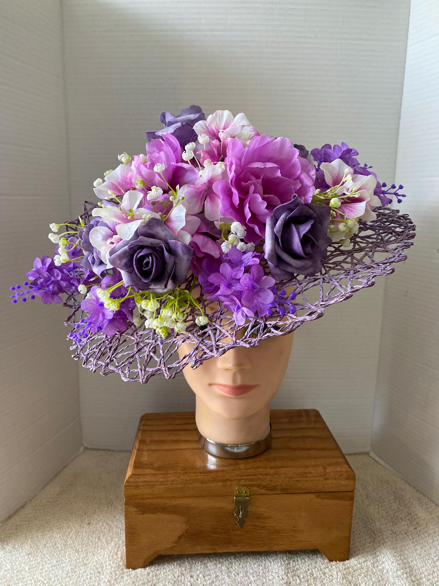 Chic Purple Women\'s Hat with Floral Detail Cosmo Chic Purple Floral Bow Detail Fascinator | Pink Boutique main image 2