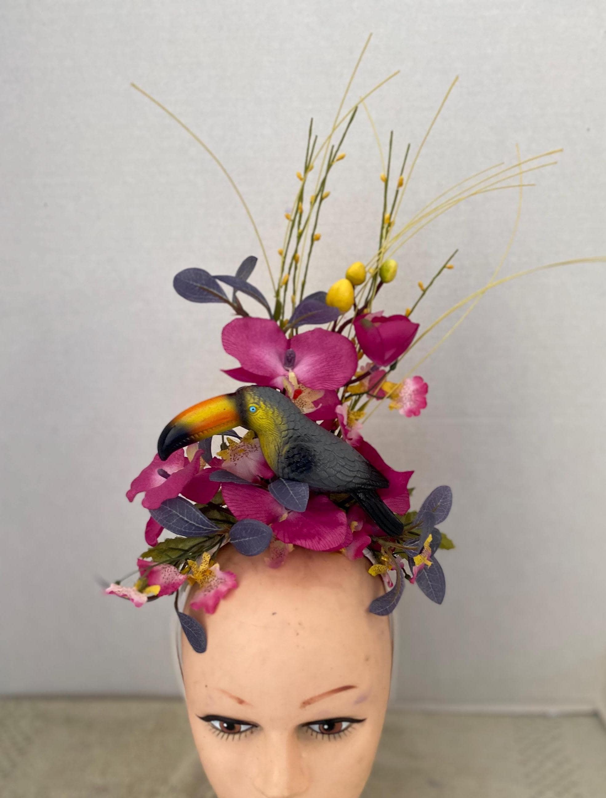 ? listing! Pink Toucan fascinator One off Piece Large Hot Pink Straw Style Hat Fascinator  main image 2