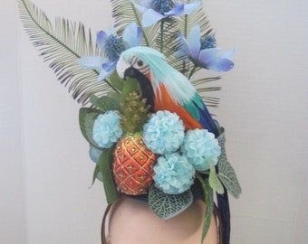 Turquoise & Dark Blue Parrot with Pineapple Headpiece